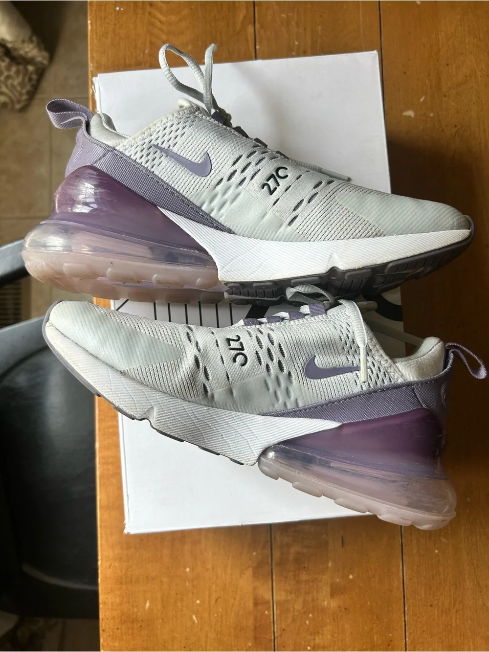 Nike Women’s Air Max 270 Sneakers - Light Gray with Purple Accents